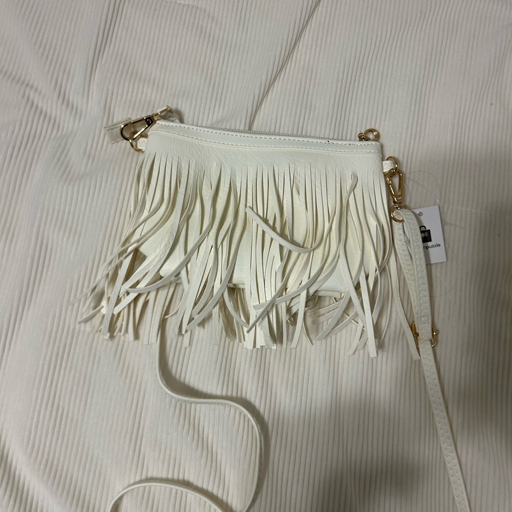 Elegant Cream Fringe Crossbody Bag